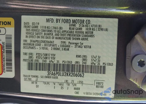 2019 Ford Fusion Hybrid Se from USA, damaged, VIN 3FA6P0LU2KR206062
